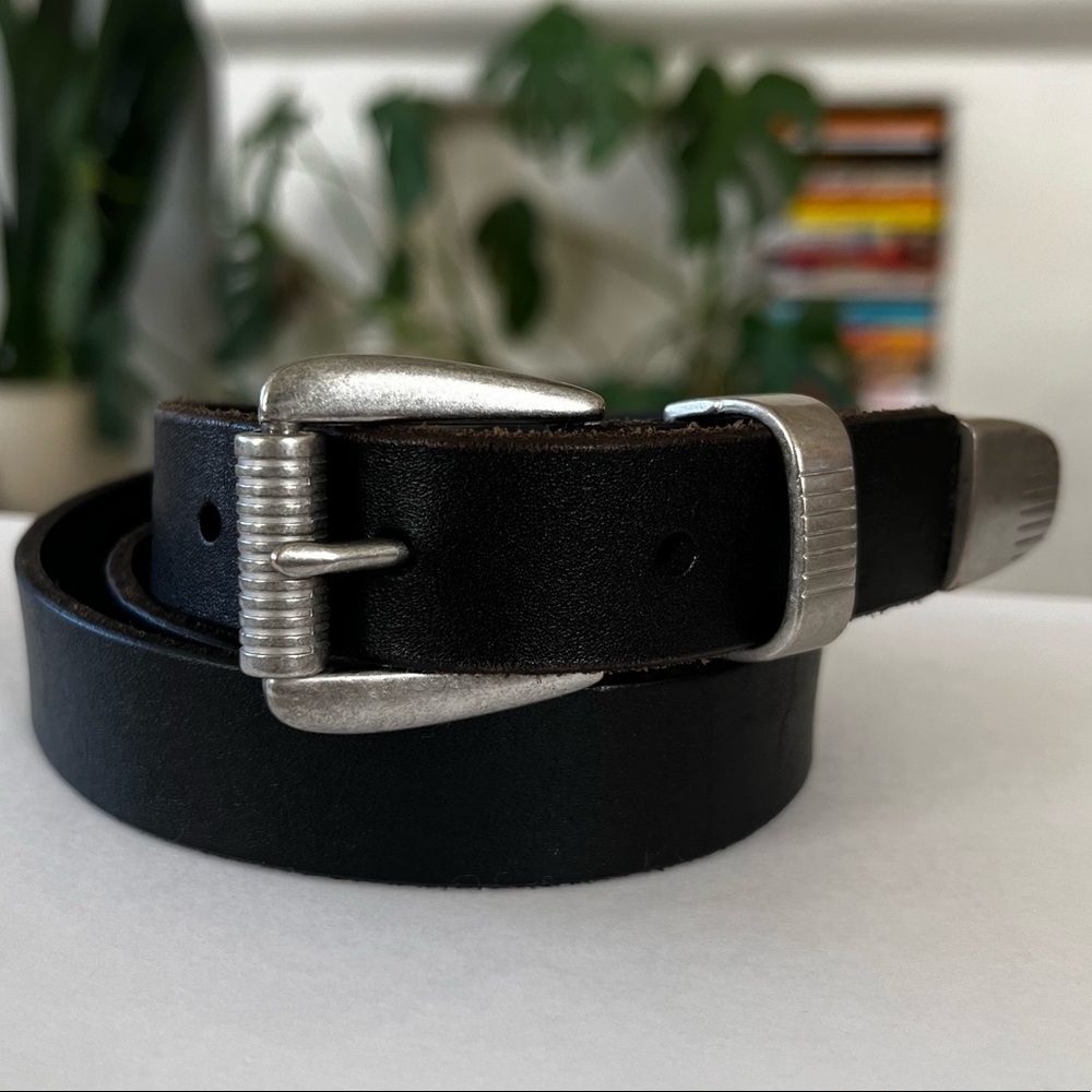 Madewell Black and Silver Leather Three-Piece Belt